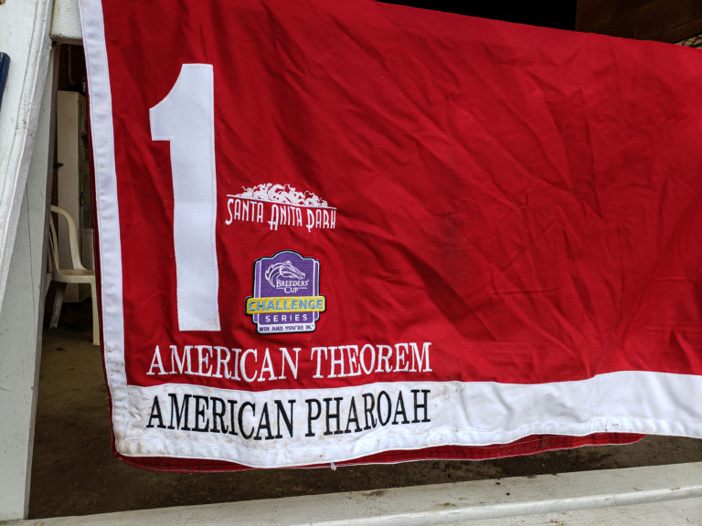 AMERICAN THEROEM 's saddle towel from G1 American Pharoah Stake a Breeders' Cup "Win and You Are In" race at Santa Anita