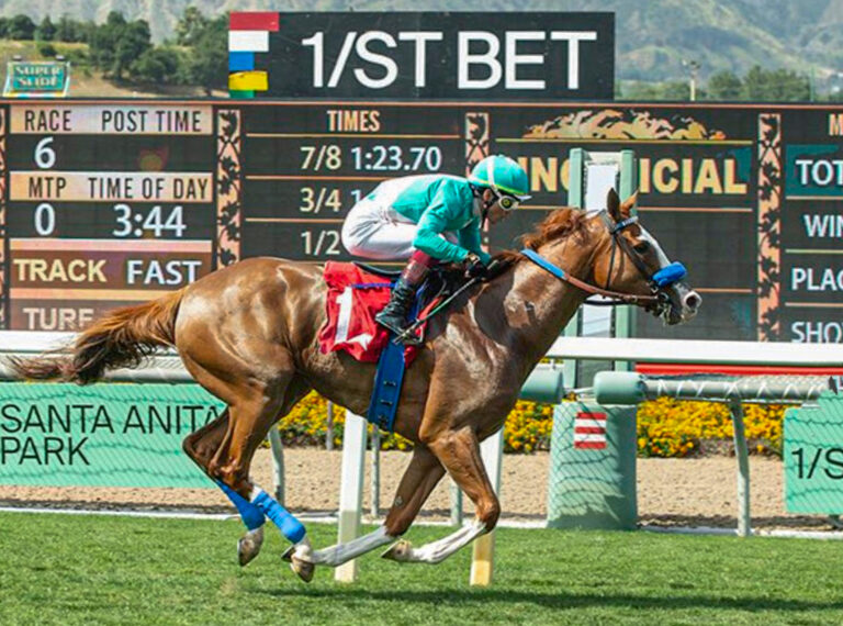 SNEAKER winning at Santa Anita (Benoit Photo)