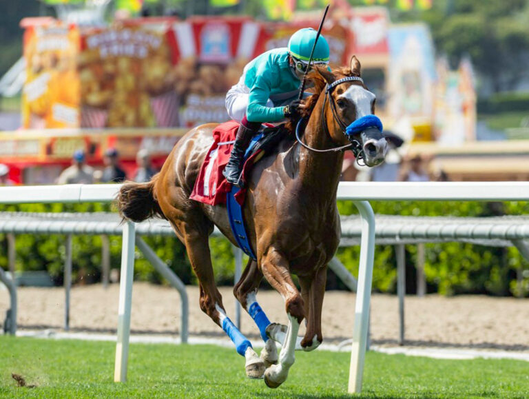 SNEAKER winning at Santa Anita (Benoit Photo)